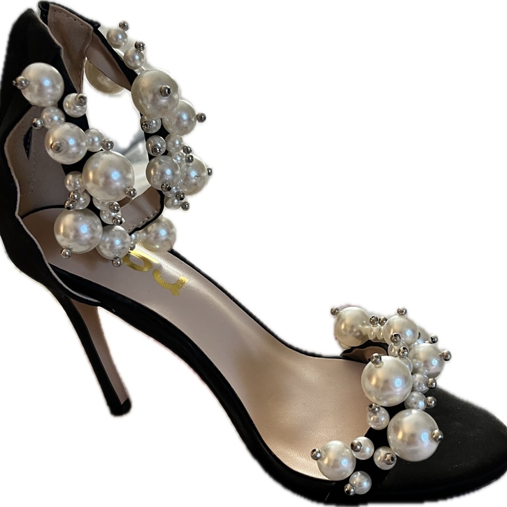 FSJ Black Heels with Pearl Accents